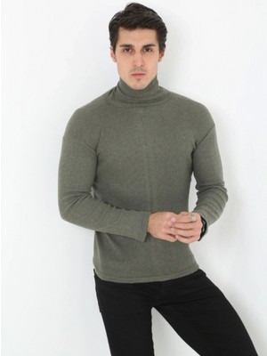 Hace Bazaar Erkek Fitilli Kaşkorse Kumaş Boğazlı Full Likralı Slimfit Body - Haki