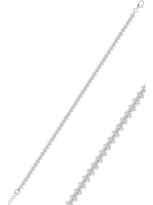 Söğütlü Silver 925 Ayar Gümüş Bileklik Oval Taş Dizilimli Su Yolu Bileklik - Işıltılı Berrak Zirkon Taşlı Kadın Tennis Bileklik SGTL13479RODAJ