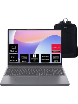 Lenovo Ideapad Slim 3 Amd Ryzen 7 170 16GB Ram 512GB SSD Windows 11 Pro 15.3" Taşınabilir Bilgisayar + Boz Çanta