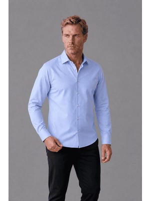 Bisse Mavi Regular Fit Cepsiz Klasik Uzun Yaka Gömlek GMKLS252180_D35