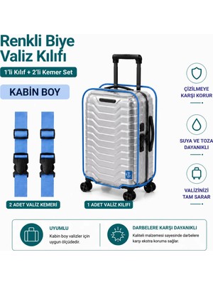 Trink Çanta Şeffaf Valiz Koruyucu Kılıf ve Valiz  Kemeri * 2 Adet  * Mavi - Kabin