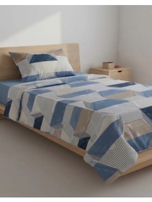 Erca Home Tekstil Ürünleri Ranforce Kumaş Yastıklı Lastikli Tek Kişilik Nevresim Takımı/ 160X 200 Mavi
