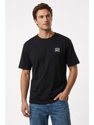 Jack & Jones Erkek Bisiklet Yaka Gögüs Baskili Tisört - Noge