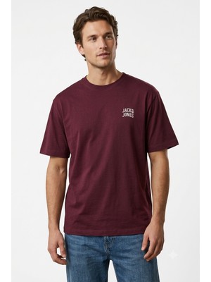 Jack & Jones Erkek Bisiklet Yaka Gögüs Baskili Tisört - Noge