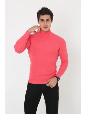 Hace Bazaar Erkek Fitilli Kaşkorse Kumaş Boğazlı Full Likralı Slimfit Body - Pembe