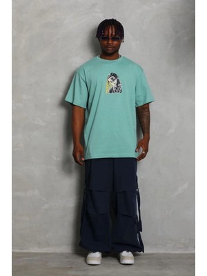 Hace Bazaar Erkek Baskılı T-Shirt Kısa Kol Bisiklet Yaka Regular Fit Tişört - Mint Yeşili