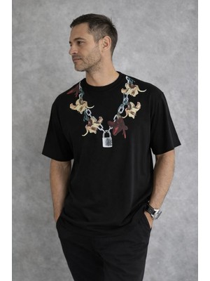 Hace Bazaar Erkek Baskılı T-Shirt Kısa Kol Bisiklet Yaka Regular Fit Rahat Tişört - Siyah