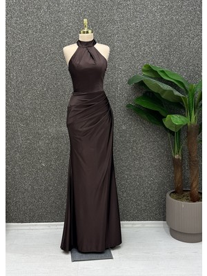 E&A Eren Abiye Halter Yaka Drapeli Uzun Abiye Elbise