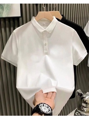 Hace Bazaar Erkek Polo Yaka Tişört Düğmeli Pike Düz T-Shirt - Beyaz