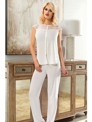 Beru Ekru Penye Pijama Takımı - 1561 Beru Najmaddin