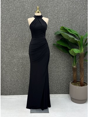 E&A Eren Abiye Halter Yaka Drapeli Uzun Abiye Elbise