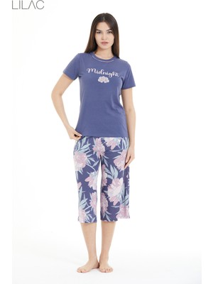 Lilac Çiçek Desenli %100 Viscon Capri Takım