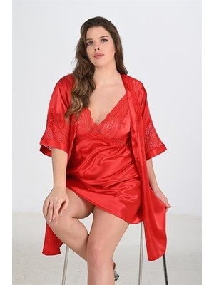 Beru 2'li Kırmızı Sabahlık Takımı Bigsize 6207 Beru Najmaddin