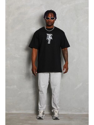 Hace Bazaar Erkek Baskılı T-Shirt Kısa Kol Bisiklet Yaka Regular Fit Tişört - Siyah