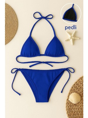Beru Kadın Mavi Yandan ve Boyundan Bağlamalı Bikini Mayo Takımı Beru Najmaddin