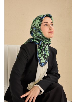 Silk Home Twill Ipek Eşarp Samanyolu Siyah Yeşil 90X90
