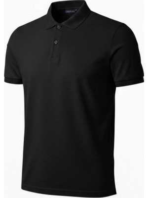 Hace Bazaar Erkek Polo Yaka Düğmeli Pike Kumaş Tişört Regular Fit Kısa Kol T-Shirt - Siyah