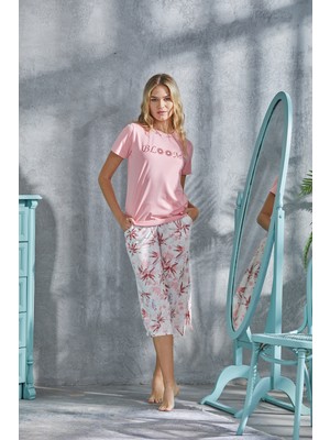 Lilac Çiçek Desenli %100 Viscon Capri Takım