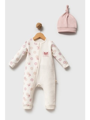 H HONEY BABY %100 Organik Pamuk Sevimli Kelebek Nakışlı %100 Pamuk Fermuarlı Kız Bebek Tulum (0-3/3-6/6-9 Ay)