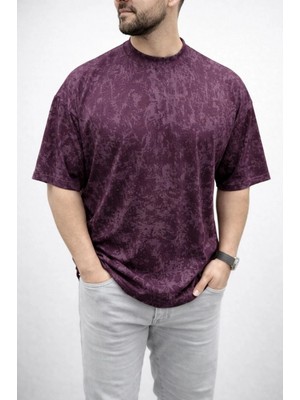 Hace Bazaar Erkek Premium Tişört Osy Yumuşak Dokulu Yıkamalı Oversize T-Shirt - Bordo
