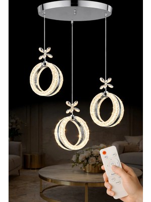 Luna Lighting Athena Model 3 Lü Krom Kaplama 3 Renk Kumandalı Salon Mutfak Oturma Yatak Odası Modern LED Avize