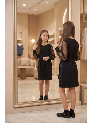 New Kids Kız Çocuk Elbise Tül Kol Puantiyeli Kol Fırfır Manşetli  Detaylı  Syh Tam Kalıp Yeni Sezon