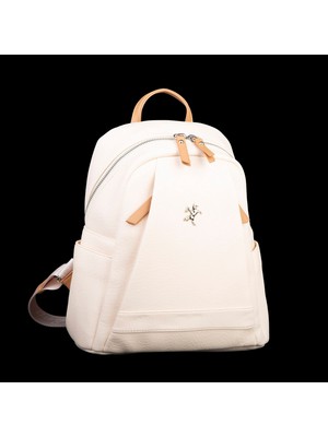 Nas Bag Çok Cepli Sade Şık Kadın Sırt Çantası Krem Camel Victoria