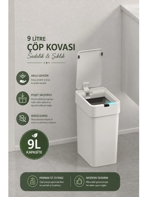Safir Slim Sensörlü Çöp Kovası 9 Litre