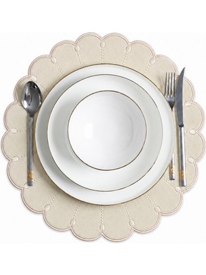 Evien Home Nakışlı Deri Amerikan Servis 2'li Set Çift Taraflı Yuvarlak Supla 40X40 cm Almada