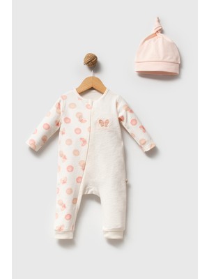 H HONEY BABY %100 Organik Pamuk Sevimli Kelebek Nakışlı %100 Pamuk Fermuarlı Kız Bebek Tulum (0-3/3-6/6-9 Ay)