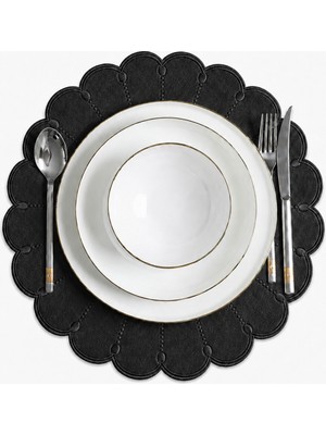 Evien Home Nakışlı Deri Amerikan Servis 2'li Set Çift Taraflı Yuvarlak Supla 40X40 cm Almada