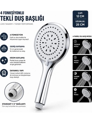 Cmc Tools CMC04 Banyo Duşluk Telefon Tek Duş Başlığı 4 Fonksiyonlu Su Duş Başlığı