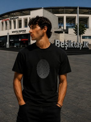 Oversize %100 Pamuk Erkek Black Eagle Print Baskılı Tişört - Siyah