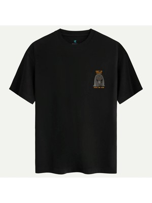 Oversize %100 Pamuk Erkek Dark Side Mood Baskılı Tişört - Siyah