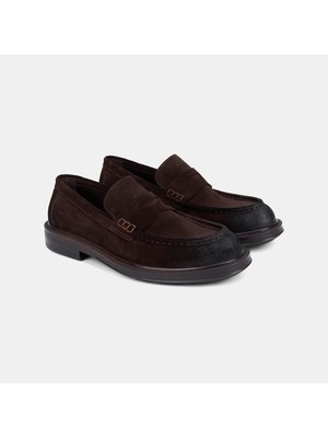 Desa Erkek Kahve Süet Deri Bant Detaylı Klasik Loafer
