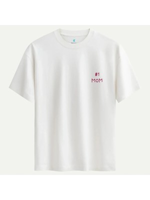 Oversize %100 Pamuk Erkek Best Mom Baskılı Tişört - Beyaz
