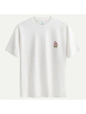 Oversize %100 Pamuk Erkek Patrick Mood Baskılı Tişört - Beyaz