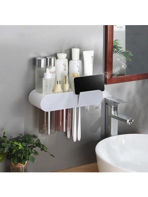 Miecoco Ecoco Yapışkanlı Manyetik 2li Bardak Tutuculu Diş Macunu Sıkacağı ve Tutacağı Banyo Düzenleyeci