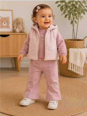 Gültekin Bebe Hippıl Baby Papatya Baskılı Yelekli Kız Üçlü Takım 6-12 Aylık -BAY5259513 - Pembe