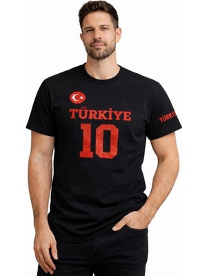 Hace Bazaar Erkek Türkiye Ay Yıldız Baskılı 10 Numara Forma Tişört Taraftar T-Shirt - Siyah
