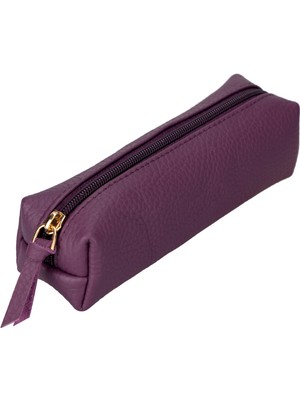 BloominBag Bloombox Damson Plum Hakiki Deri Kalem & Makyaj Çantası