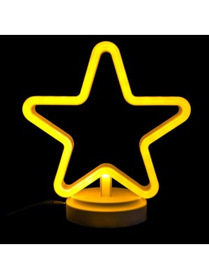 Hace Bazaar Neon Işıklı Yıldız Masa Gece Lambası Pil ve USB