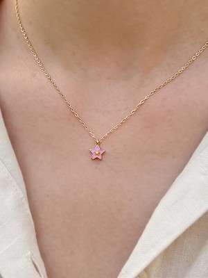 Topaloğlu 14 Ayar Pembe Mineli Yıldız Kolye