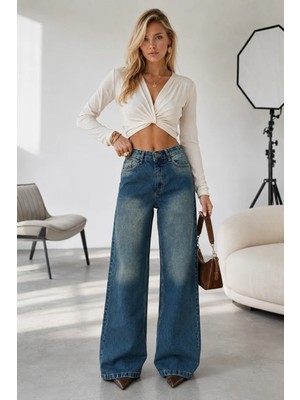 Shevega Mamaliga Yeşil Tint Yıkama Bol Paça Salaş Wide Leg Jean