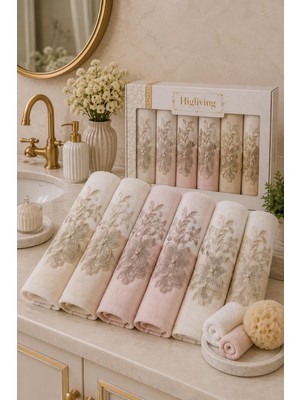 Higliving Nci Güpürlü Nakışlı Hediyelik Çeyizlik Gelin Damat Bohçası Kutulu %100 Pamuk Banyo Havlusu Havlu Seti 50X90