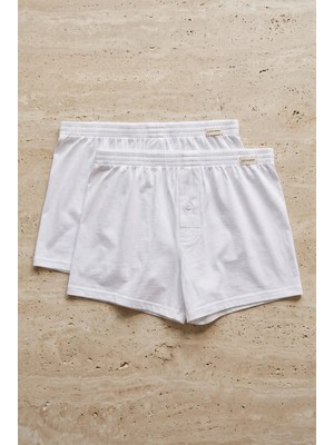 Bony Socks 2'li Paket Basic Modal Loose Fit Erkek Boxer Beyaz/beyaz