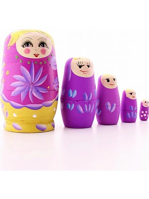 Hace Bazaar Ahşap Tombul Iç Içe Matruşka Bebek Pembe Set 5li Büyük Boy