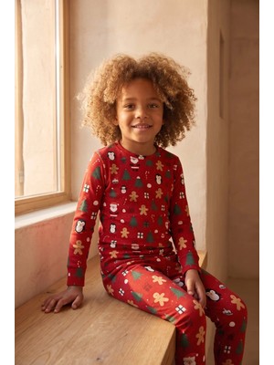 Bony Socks Çocuk Yılbaşı Temalı Pijama Takımı Kırmızı
