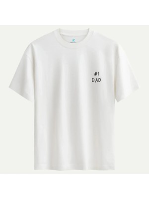 Oversize %100 Pamuk Erkek Dad1 Baskılı Tişört - Beyaz