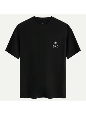 Oversize %100 Pamuk Erkek Dad1 Baskılı Tişört - Siyah